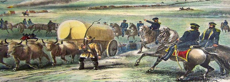 Army Train Crossing the Plains by Harper's Weekly, 1858.