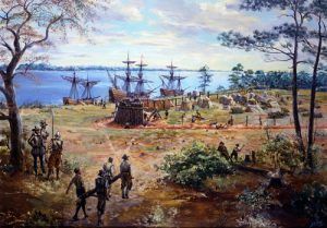 Colonists build Jamestown fort