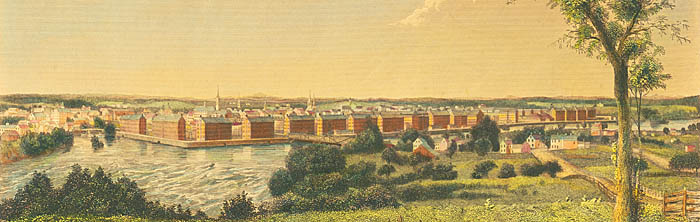 Riverside mills at Lowell, Massachusetts, about 1850.