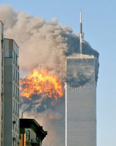 North face of the south tower of the World Trade Center, September 11, 2001.