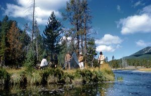 Re-enactment of Washburn-Langford camp in Yellowstone, 1960.