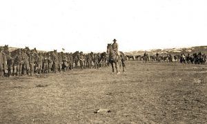 Wolcott's Regulators surrendering at the T.A. Ranch in Wyoming.