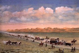 Oregon Trail pioneers pass through the sand hills, painting by William Henry Jackson. Oregon Trail pioneers pass through the sand hills, painting by William Henry Jackson