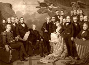 The Union, a symbolic group portrait eulogizing legislative efforts, including the Compromise of 1850, to preserve the Union, by Tompkins H. Matteson.