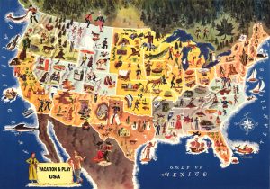 U.S. Vacation Map by the National Trailways Bus System.